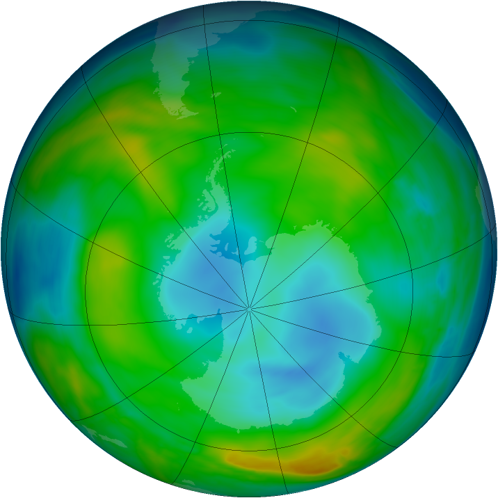 Antarctic ozone map for 25 June 2015